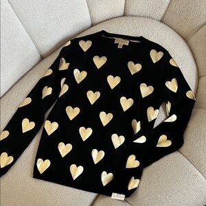 Burberry Black Crewneck Sweater with Gold Heart Motif